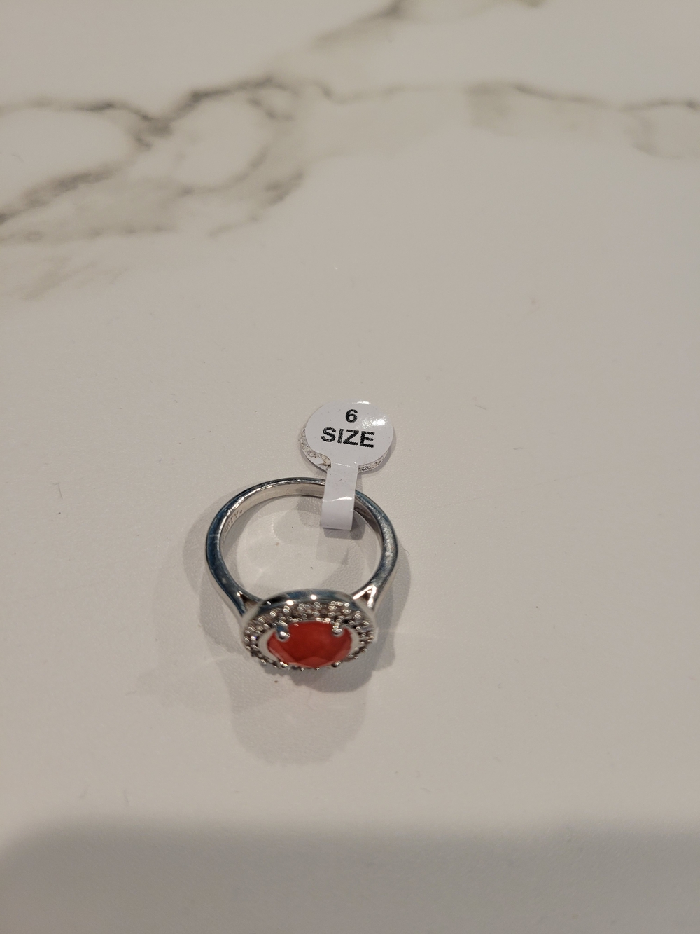 Bomb Party. Silver Ring with Orange Stone Accent - Size 6